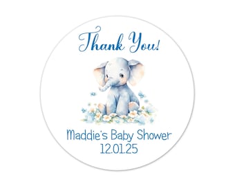 Personalized Baby Shower Stickers, Elephant Thank You Envelope Seals - BB82