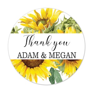 Thank You Stickers Wedding Favors, Sunflower Engagement Party Gift Bag Box Tags, Personalized Bridal Shower Favors - WED110
