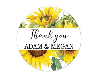 Sunflower Party Favor Stickers, Custom Wedding Engagement Party Gift Tags - WED110