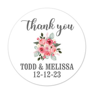 Chic Wedding Thank You Stickers, Pink Floral Engagement Party Favor Bag Labels, Personalized Stickers for Bridal Shower - WED104