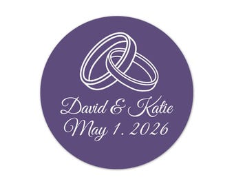 Purple Wedding Favor Stickers, Personalized Wedding Ring Seal, Custom Bridal Shower Thank You Label - WED230