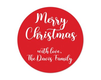 Personalized Christmas Gift Stickers, Red Merry Christmas Present Tags, Custom Xmas Sticker - XMAS9