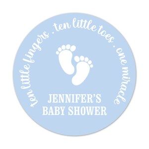 Personalized Baby Footprints Baby Shower Favor Stickers, Ten Little Fingers Ten Little Toes One Miracle Round Labels - BB20