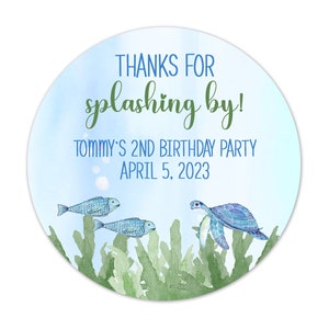 Under The Sea Birthday Thank You Stickers, Thanks for Splashing By Kids Party Favor Labels Tags - BDAY7