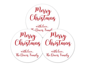 Merry Christmas Gift Label Stickers, Personalized Holiday Gift Tags, Xmas Adhesive Round Labels for Presents - XMAS7