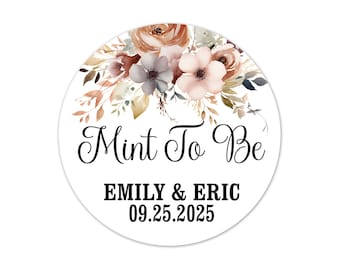 Personalized Mint To Be Wedding Stickers, Beige Floral Favor Stickers - WED183