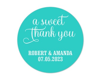 A Sweet Thank You Party Favor Stickers, Personalized Engagement Wedding Round Labels, Turquoise Envelope and Dessert Box Seals - WED47