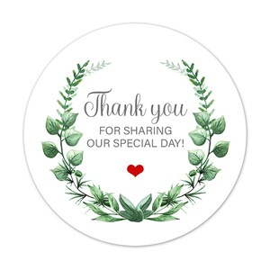 Greenery Wedding Stickers Thank You for Sharing Our Special Day, Party Favor Labels for Bridal and Baby Shower - AZST3