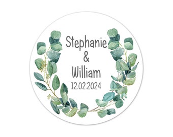 Eucalyptus Favor Stickers Personalized, Baby Shower Custom Labels, Botanical Wedding Wreath - WED143