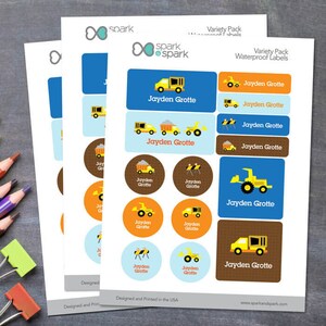 Etichette di approvvigionamento scolastico - Sito di costruzione - Etichette nome personalizzate - Adesivi impermeabili - Etichette da campeggio - Etichette sicure per lavastoviglie