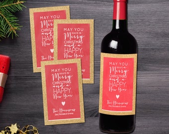 Personalized Labels for Wine Bottles - 4 Christmas Wine Labels - A Shiny Xmas - Holiday Wine Labels - Custom Labels - Waterproof Wine Label