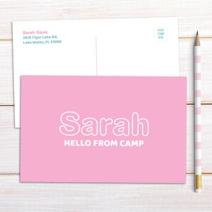 Cartões postais modernos para acampamento de verão rosa (conjunto de 10) | Cartões postais infantis | Artigos de papelaria para acampamento | Cartões postais de 6" x 4" para crianças