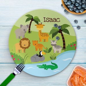 Jungle Fever Mealtime Set - Custom Dinnerware for Kids - Children's Plate, Bowl, Mug, Placemat and Cutlery - Non Melamine. Birthday Gift