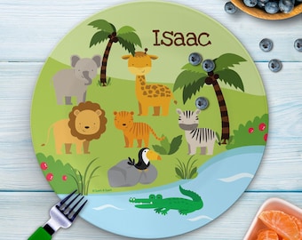 Jungle Fever Mealtime Set - Custom Dinnerware for Kids - Children's Plate, Bowl, Mug, Placemat and Cutlery - Non Melamine. Birthday Gift