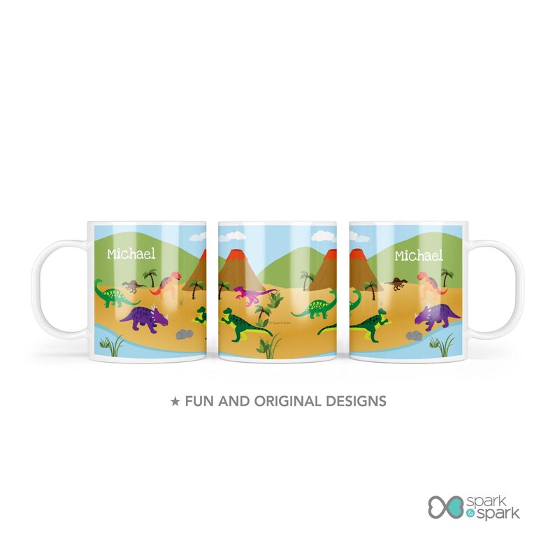 Dinosaurs Jungle Mealtime Set - Custom Dinnerware for Kids - Children's Plate, Bowl, Mug, Placemat and Cutlery - Non Melamine. Birthday Gift image 8