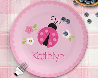 Sweet Lady Bug Mealtime Set - Custom Dinnerware for Kids - Children's Plate, Bowl, Mug, Placemat and Cutlery - Non Melamine. Birthday Gift