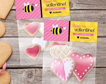 Bee My Valentine - Valentine's Day Treat Bag Topper - Set of 24/ Valentine Favor Tags / Valentine Treat Bag