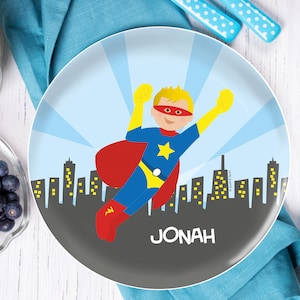 Placas personalizadas para niños - superhéroe fresco - vajilla personalizada para niños - Tazón de melamina personalizado - Placemat personalizado con nombre