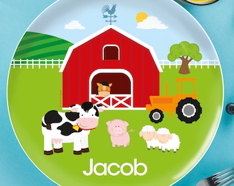 Personalized Melamine Plate for Kids - A Day In The Farm - Kid Custom Name Plate - Melamine Bowl - Custom Placemat with Name