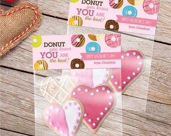 Donut Liebe - Valentinstag behandeln Tasche Topper - Set von 24 / Valentine zugunsten Tags / Valentine behandeln Tasche