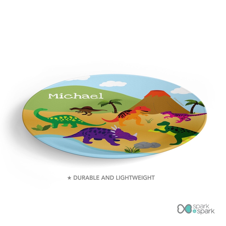 Dinosaurs Jungle Mealtime Set - Custom Dinnerware for Kids - Children's Plate, Bowl, Mug, Placemat and Cutlery - Non Melamine. Birthday Gift image 4