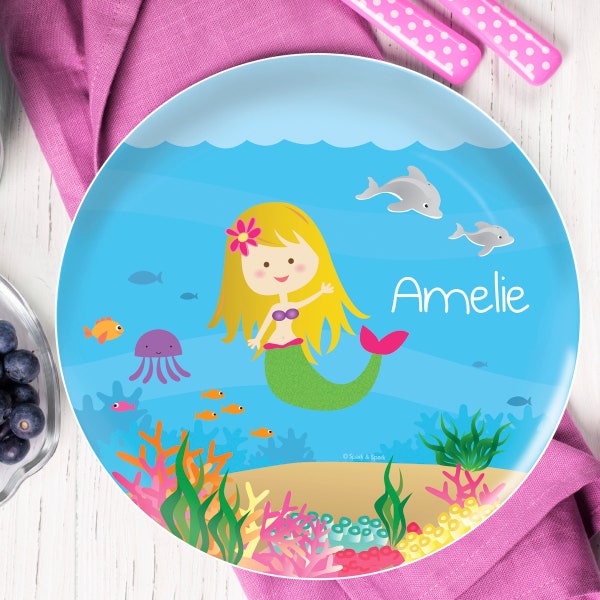 Personalized Dinnerware for Kids - Sweet Mermaid - Custom Birthday Plate - Melamine Bowl Personalized - Custom Placemat with Name