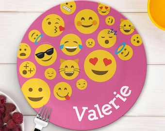 Girl Emojis Mealtime Set - Custom Dinnerware for Kids - Children's Plate, Bowl, Mug, Placemat and Cutlery - Non Melamine. Birthday Gift