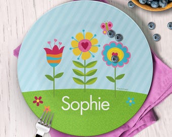 Personalized Toddler Plate - Spring Blooms, personalized Girls plate, custom name kids gift, personalized kids gift, name plate for kids