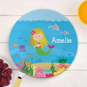 Sweet Mermaid Mealtime Set - Custom Dinnerware for Kids - Children's Plate, Bowl, Mug, Placemat and Cutlery - Non Melamine. Birthday Gift
