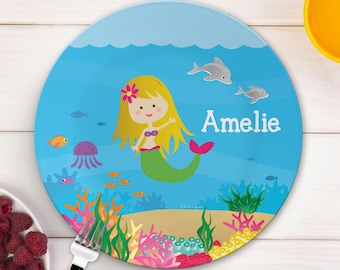 Plate For Picky Eaters Kids - Sweet Mermaid, personalized Girls plate, custom name kids gift, toddler mealtime gift, kids dinner plate