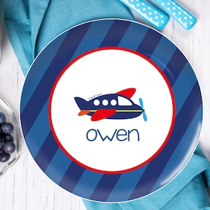 Ideas de regalo de bebé - Paseo en avión - plato de cumpleaños personalizado para los niños - tazón de melamina personalizado - Placemat personalizado con nombre