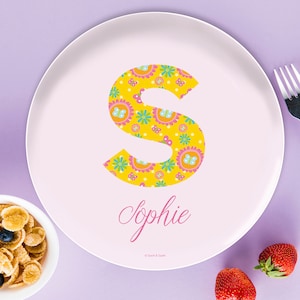 Personalized Gifts for Girls - Flower Initial - Monogram Baby Gift - Melamine Bowl or Plate Personalized - Custom Placemat with Name