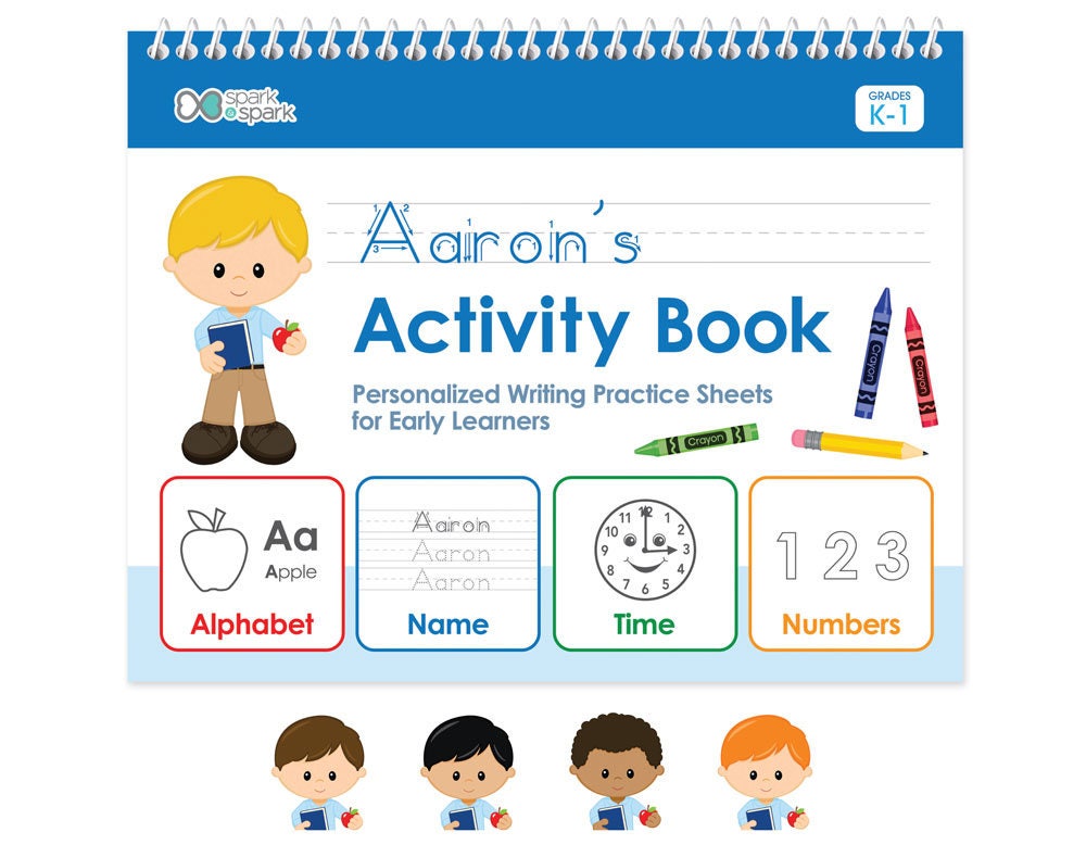 Livro de escrita em inglês personalizado para meninos | Pasta de atividades para crianças | Pasta de trabalho de redação | Livro de exercícios do jardim de infância | Caderno de exercícios da 1ª série