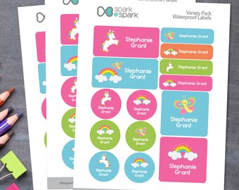 Waterproof Stickers - A Cute Rainbow World - Dishwasher safe Labels - Daycare Labels - Name Labels - Customized Labels - Baby Bottle Labels