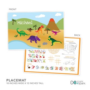 Dinosaurs Jungle Mealtime Set - Custom Dinnerware for Kids - Children's Plate, Bowl, Mug, Placemat and Cutlery - Non Melamine. Birthday Gift Placemat