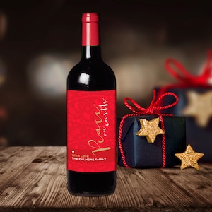 Vakantiewoningen Wijn etiketten-4 Kerst Wijn etiketten-rode vrede op aarde-kerstcadeau-aangepaste etiketten-Holiday Party Decor-waterdicht