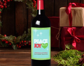 Personalized Labels for Wine Bottles - 4 Christmas Wine Labels - Xmas Peace - Custom Labels - Wine Label - Holiday Party Decor - Waterproof