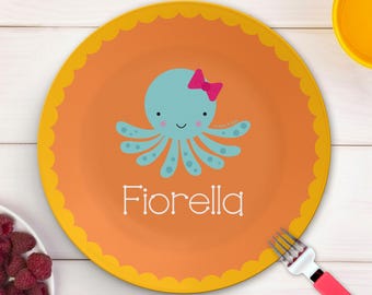 Cute Octopus | Personalized Kids Plate with Name | Custom Plastic Kids Plate |  Children Dinnerware.