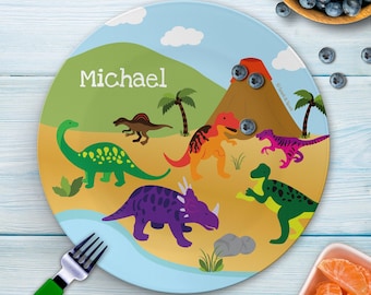Dinosaurs Jungle Mealtime Set - Custom Dinnerware for Kids - Children's Plate, Bowl, Mug, Placemat and Cutlery - Non Melamine. Birthday Gift