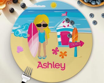 Beach Girl – Kids Plate, Bowl, Mug, Placemat, Cutlery (Non Melamine)