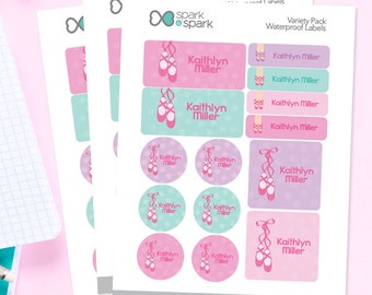 Personalized Name Labels - Ballerina Shoes - Labels for School Supplies - Kindergarten Labels - Waterproof Stickers - Dishwasher safe Labels