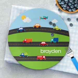 My Commute Mealtime Set - Custom Dinnerware for Kids - Children's Plate, Bowl, Mug, Placemat and Cutlery - Non Melamine. Birthday Gift