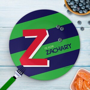 Initial Green Mealtime Set - Custom Dinnerware for Kids - Children's Plate, Bowl, Mug, Placemat and Cutlery - Non Melamine. Birthday Gift