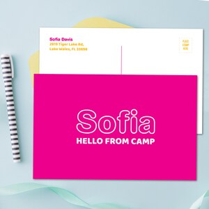 Cartões postais magenta modernos para acampamento de verão (conjunto de 10) | Cartões postais infantis | Artigos de papelaria para acampamento | Cartões postais de 6" x 4" para crianças