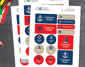 Personalized Name Labels - Sail Away - Kindergarten Labels - School Labels - Dishwasher safe Labels - Daycare Labels - Waterproof Labels