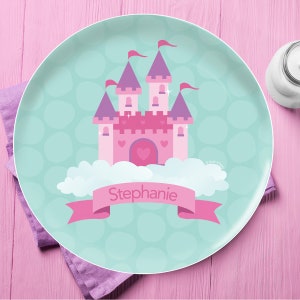 Personalized Melamine Plate for Girls - A Castle In The Sky - Melamine Bowl Personalized - Custom Placemat with Name