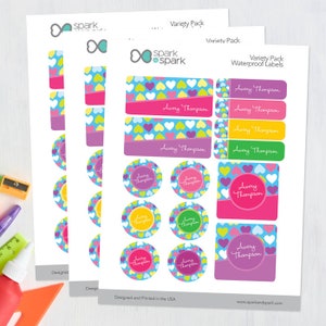 School Supply Labels - Happy Hearts - Personalized Name Labels - Kindergarten Labels - Camping Labels - Dishwasher Safe Labels - Name Labels