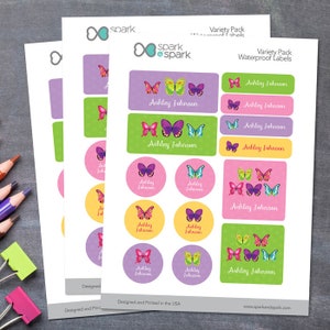 School Supply Labels - Bright Butterflies - Daycare Labels - Personalized Labels for Kids - Kindergarten Labels - Waterproof Stickers
