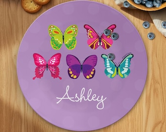 Bright Butterflies Mealtime Set - Custom Dinnerware for Kids - Children's Plate, Bowl, Mug, Placemat and Cutlery-Non Melamine. Birthday Gift