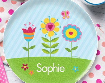 Kids Personalized Melamine Plate - Spring Blooms - Birthday Gift Ideas - Melamine Bowl or Plate Personalized - Custom Placemat with Name